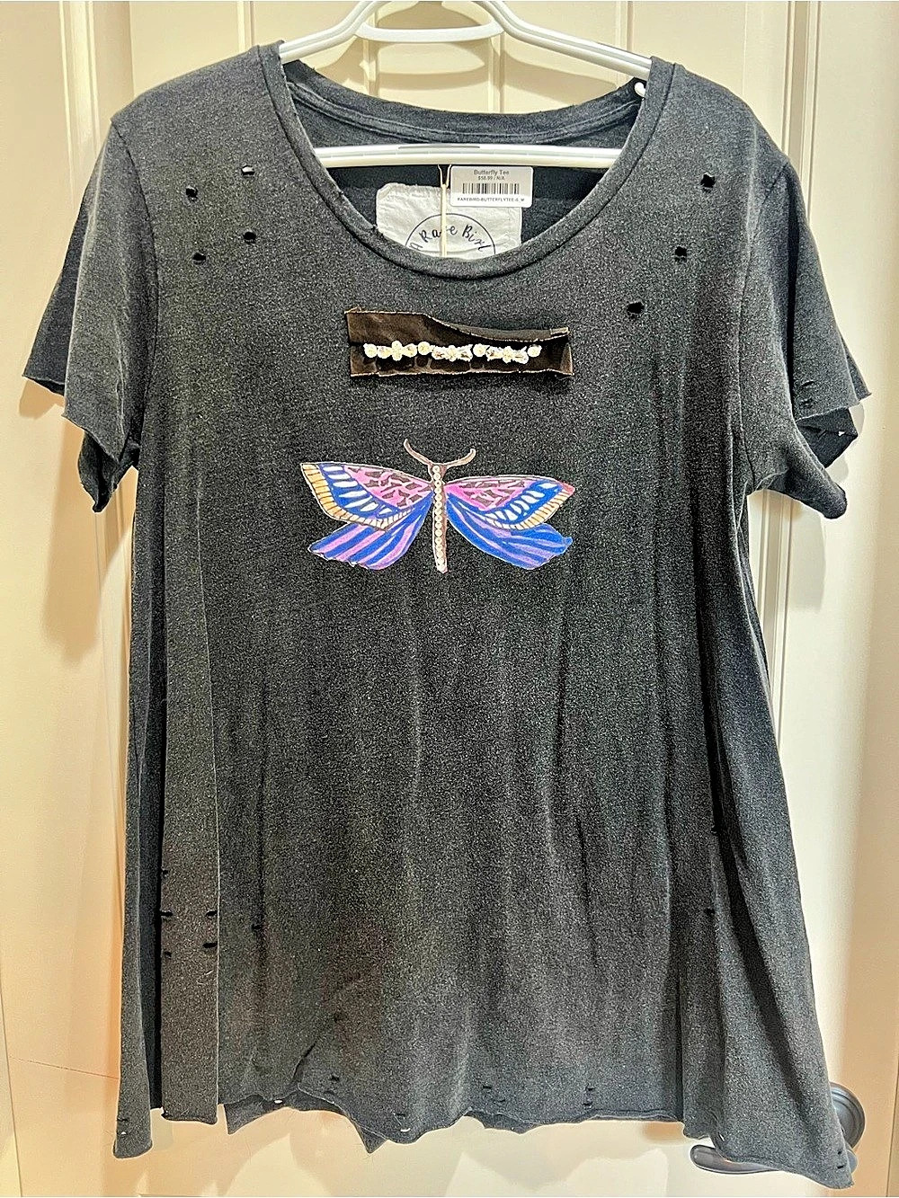 A Rare Bird Butterfly Distressed Graphic Tee Rhinestone NWT S/M